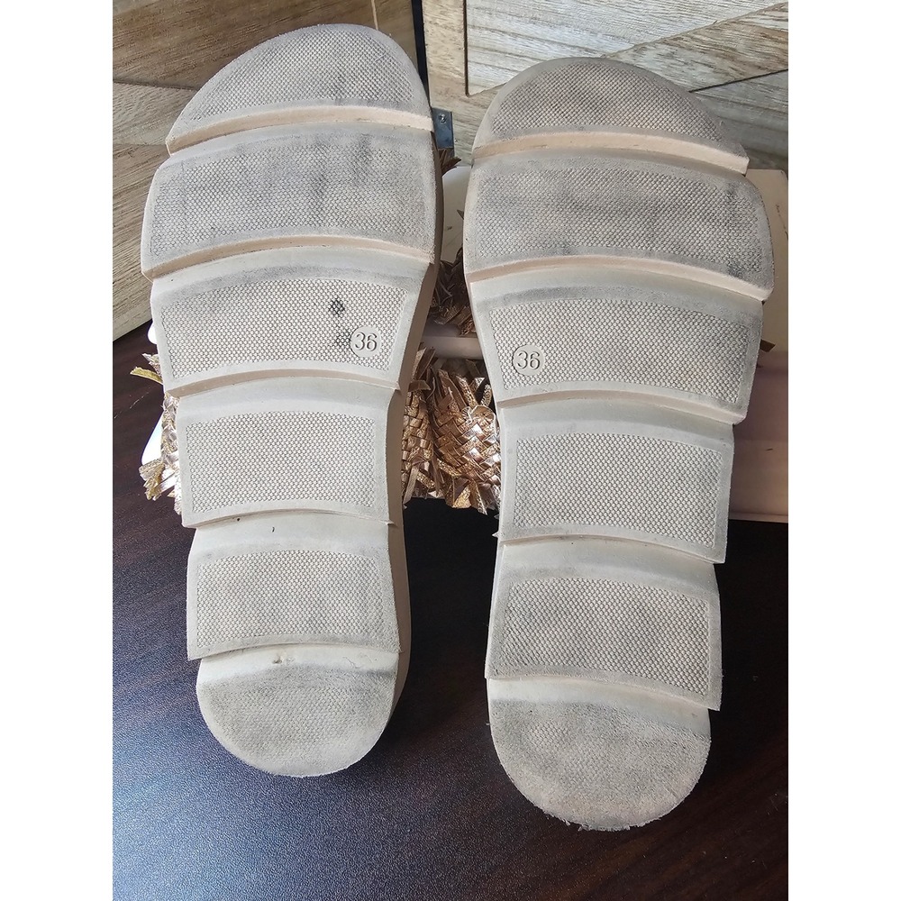 Ateliers Italy Foil Fringe Slides Sandals 6.5 Rose Gold Emery Platform Slipon592 - Picture 7 of 10